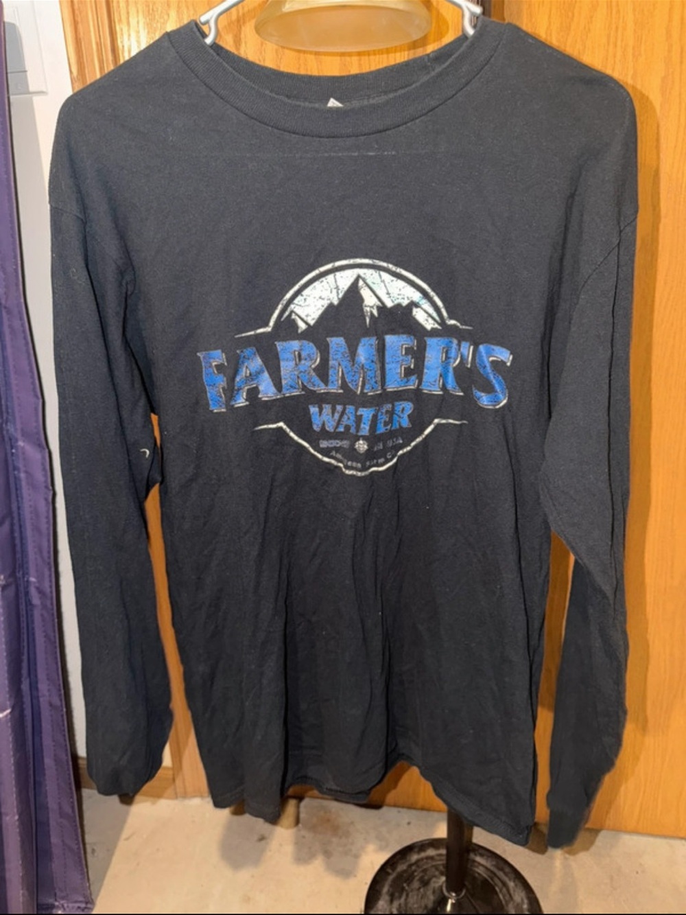Gildan Black Long Sleeve Tee with Blue & White Graphic